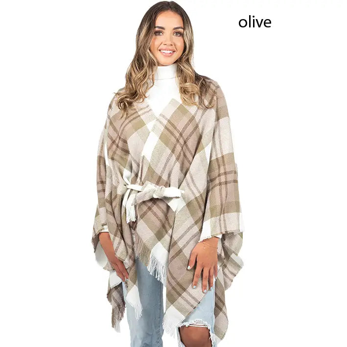 Plaid Ruana Belt One Size - Can Be Worn As Wrap or Poncho