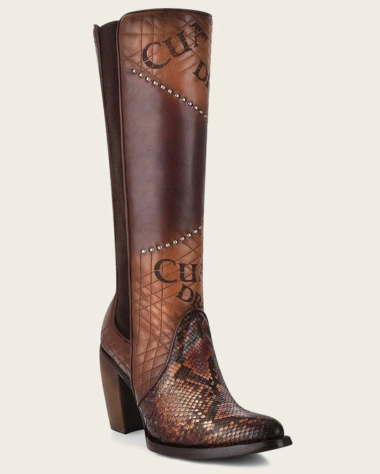 Cuadra Python Tall engraved brown exotic boot