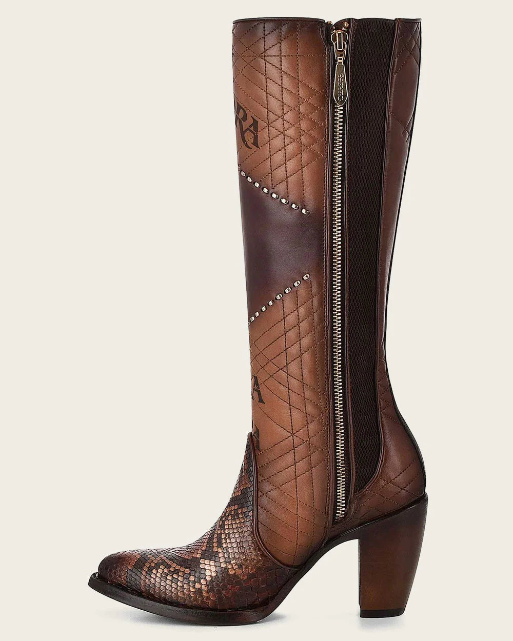 Cuadra Python Tall engraved brown exotic boot