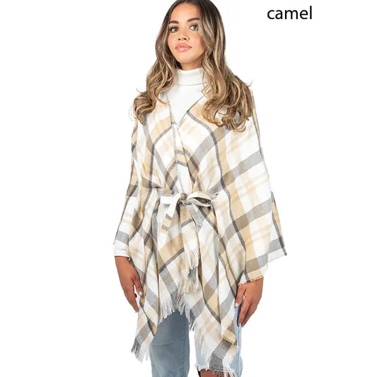 Plaid Ruana Belt One Size - Can Be Worn As Wrap or Poncho