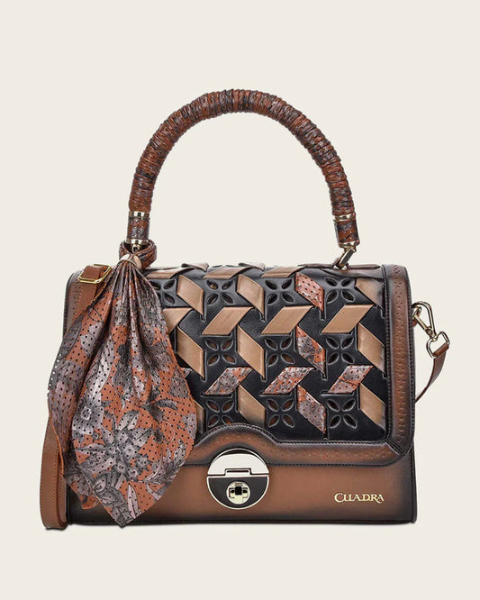 Cuadra Brown printed top handle handbag