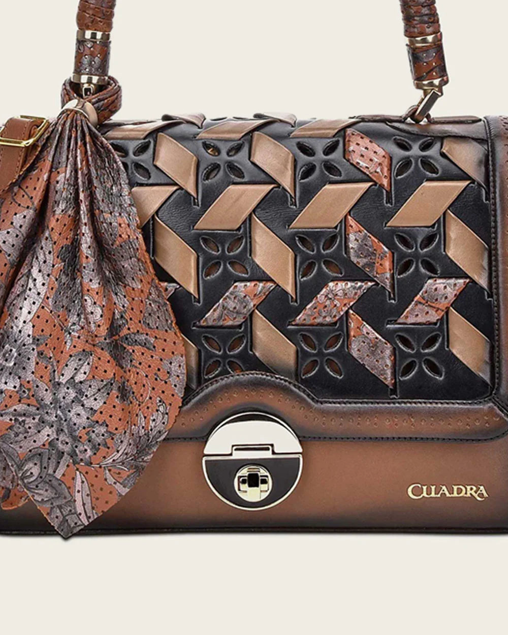 Cuadra Brown printed top handle handbag